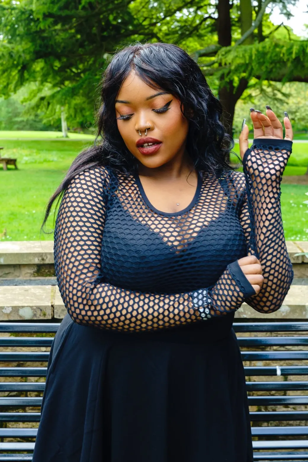Alanis Full Fishnet Top - Black