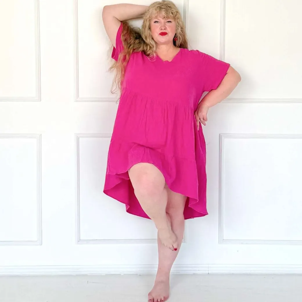 Amrita Cotton Gauze Mini Dress - Peony