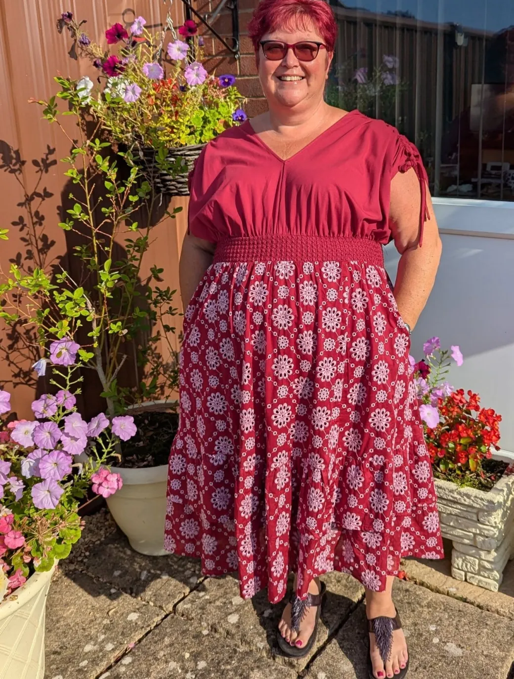 Broderie Anglaise Midi Dress - Blood Red