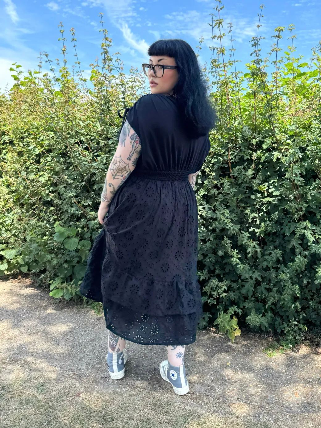 Broderie Anglaise Midi Dress - Black