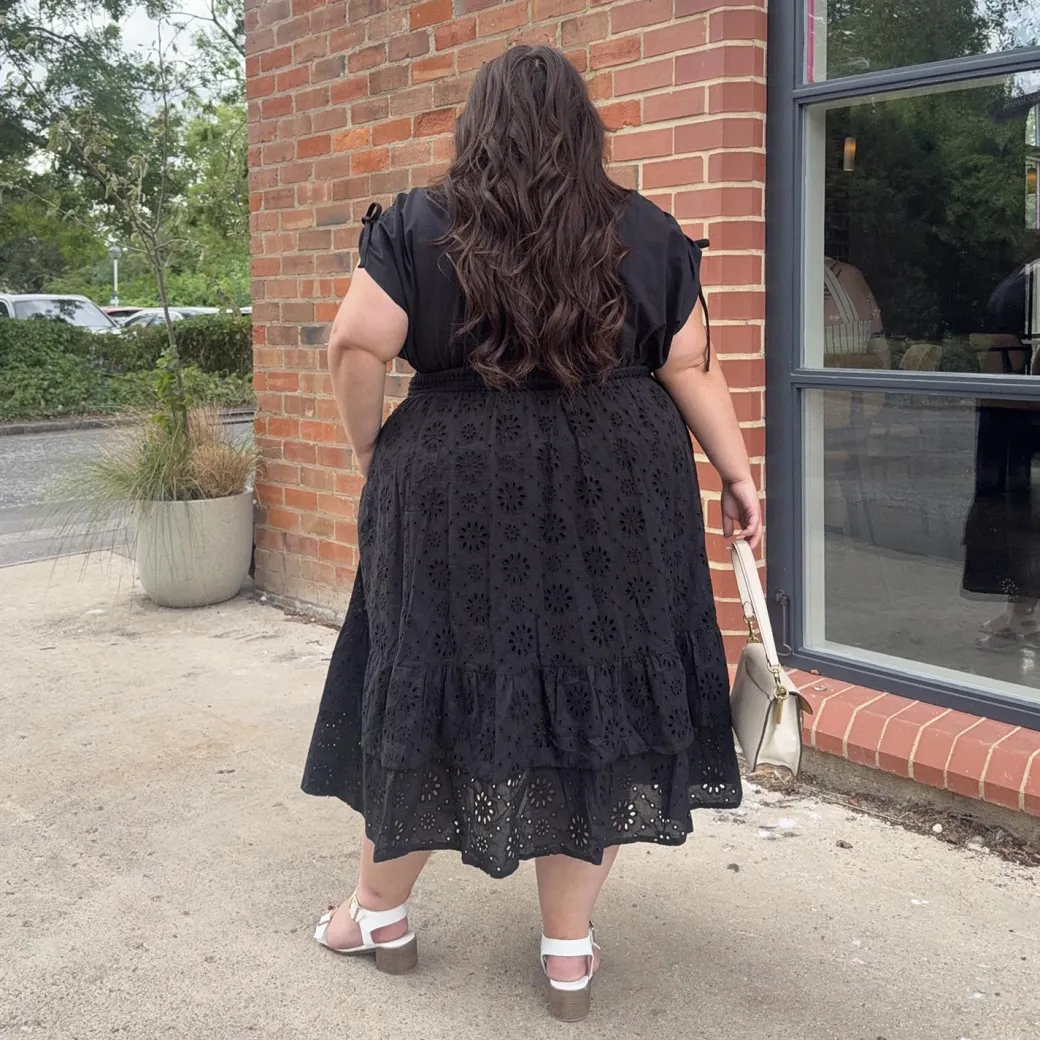 Broderie Anglaise Midi Dress - Black