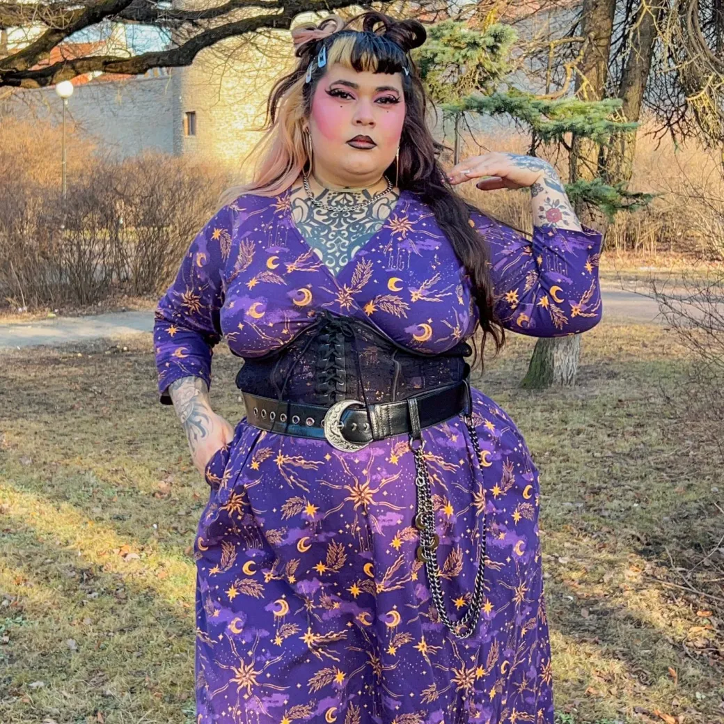 Celestial Wrap Dress - Purple / Gold