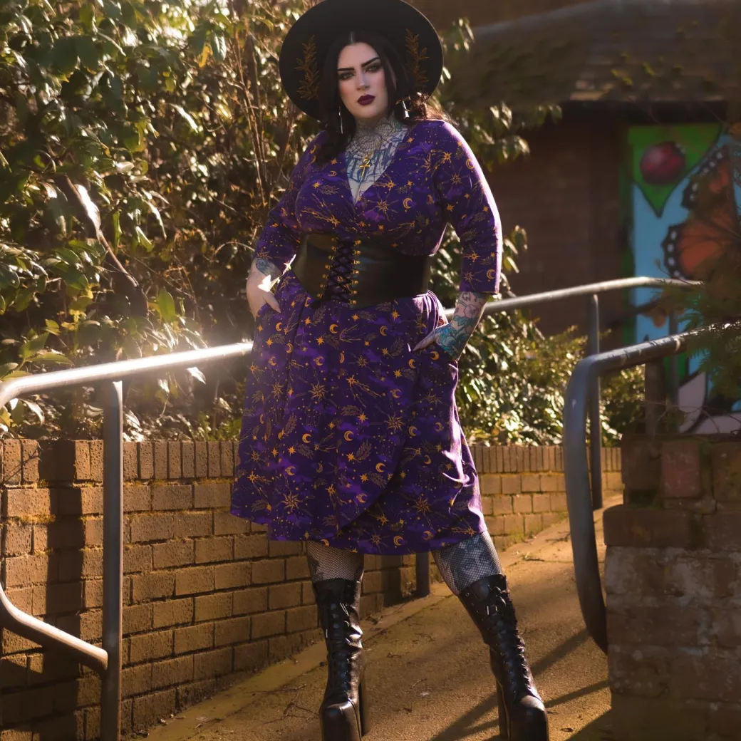 Celestial Wrap Dress - Purple / Gold