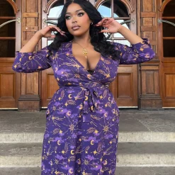 Celestial Wrap Dress - Purple / Gold
