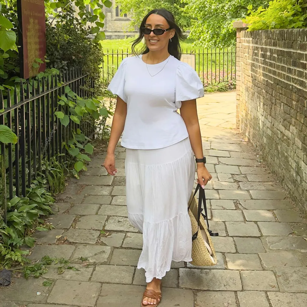 Crew neck Puff Sleeve Tee - White