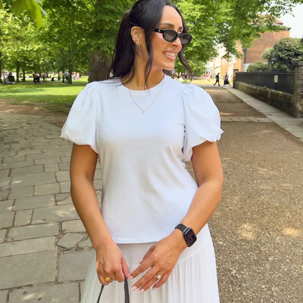 Crew neck Puff Sleeve Tee - White