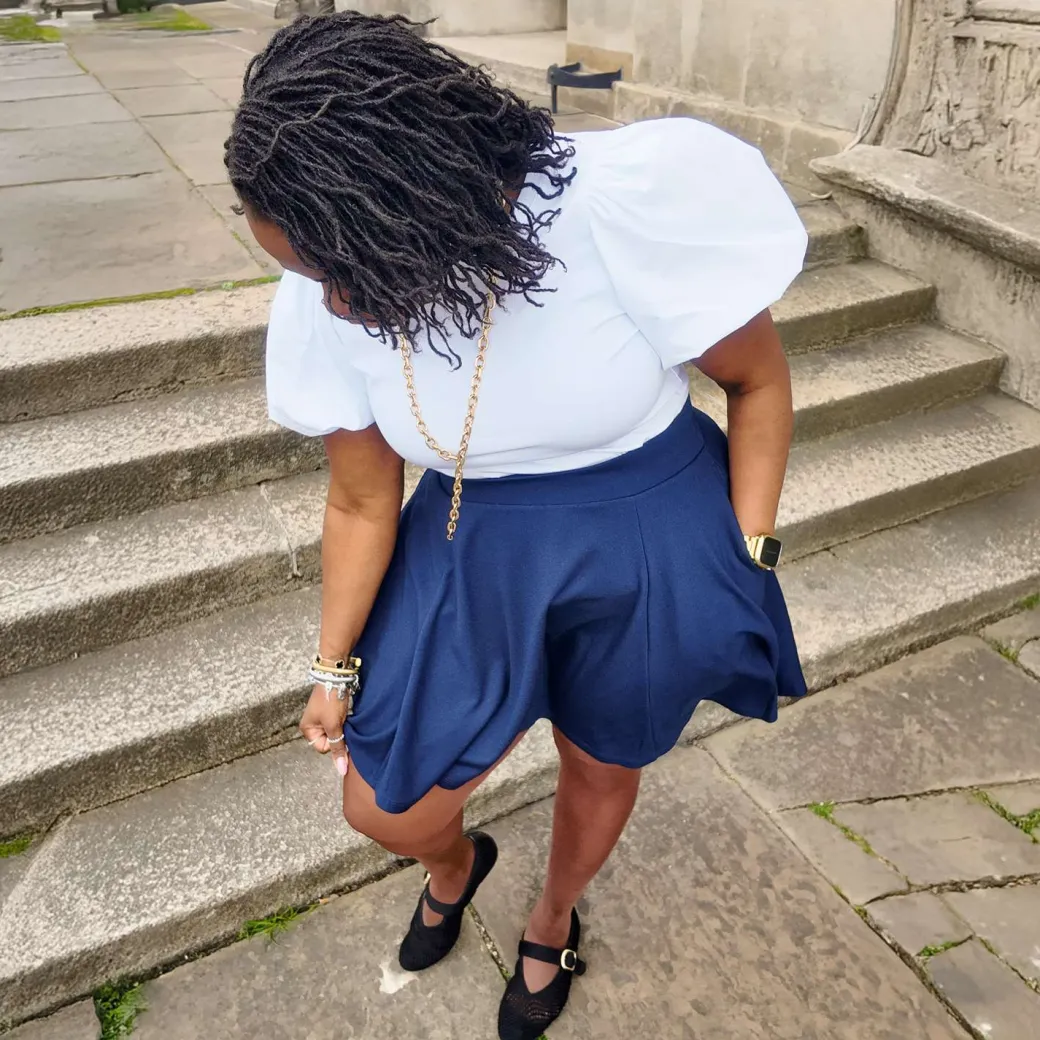 Crew neck Puff Sleeve Tee - White