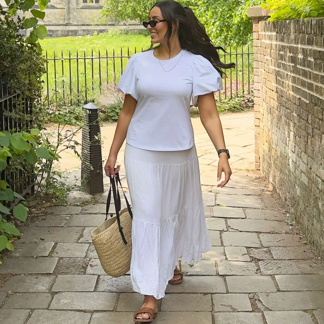 Crew neck Puff Sleeve Tee - White