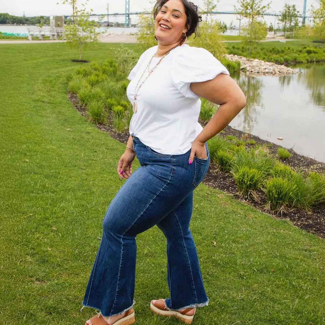 Crew neck Puff Sleeve Tee - White