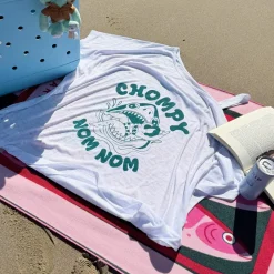 Debbie Off-Shoulder Tee - Chompy Shark Print