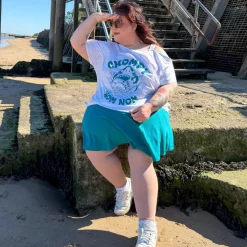 Debbie Off-Shoulder Tee - Chompy Shark Print