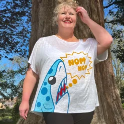 Debbie Off-Shoulder Tee - NOM-NOM Shark Print
