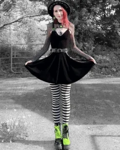 80 Denier Black & White Striped Tights - Witch