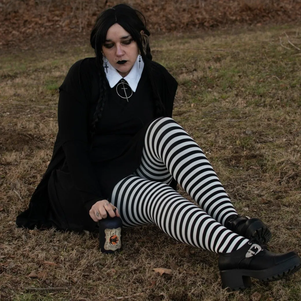 80 Denier Black & White Striped Tights - Witch