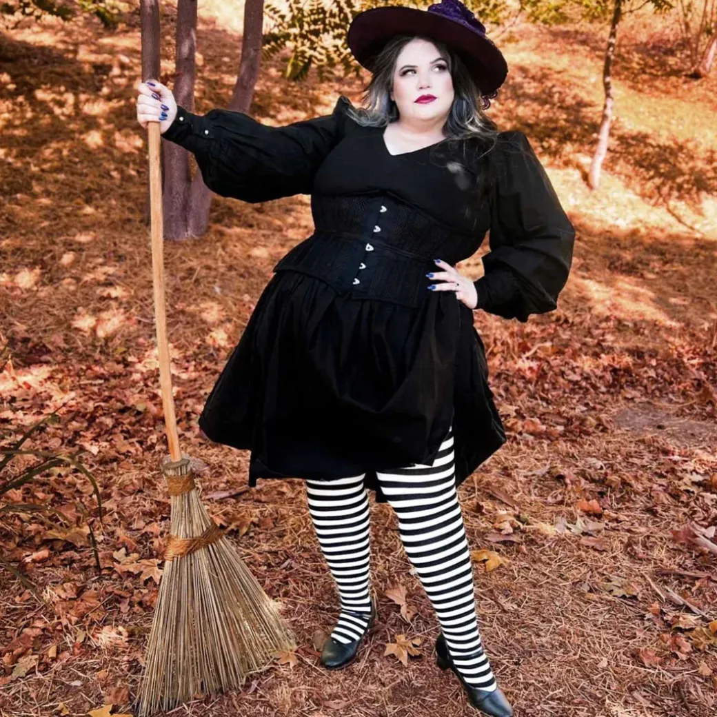 80 Denier Black & White Striped Tights - Witch