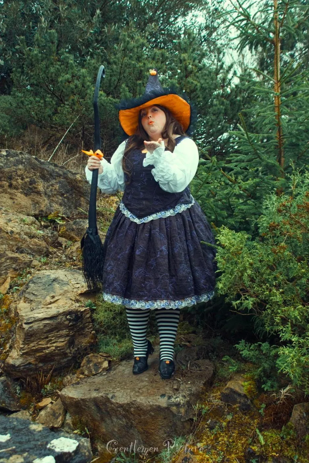 80 Denier Black & White Striped Tights - Witch