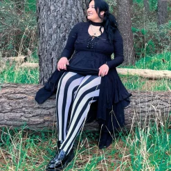80 Denier Black & White Striped Tights - Betelgeuse