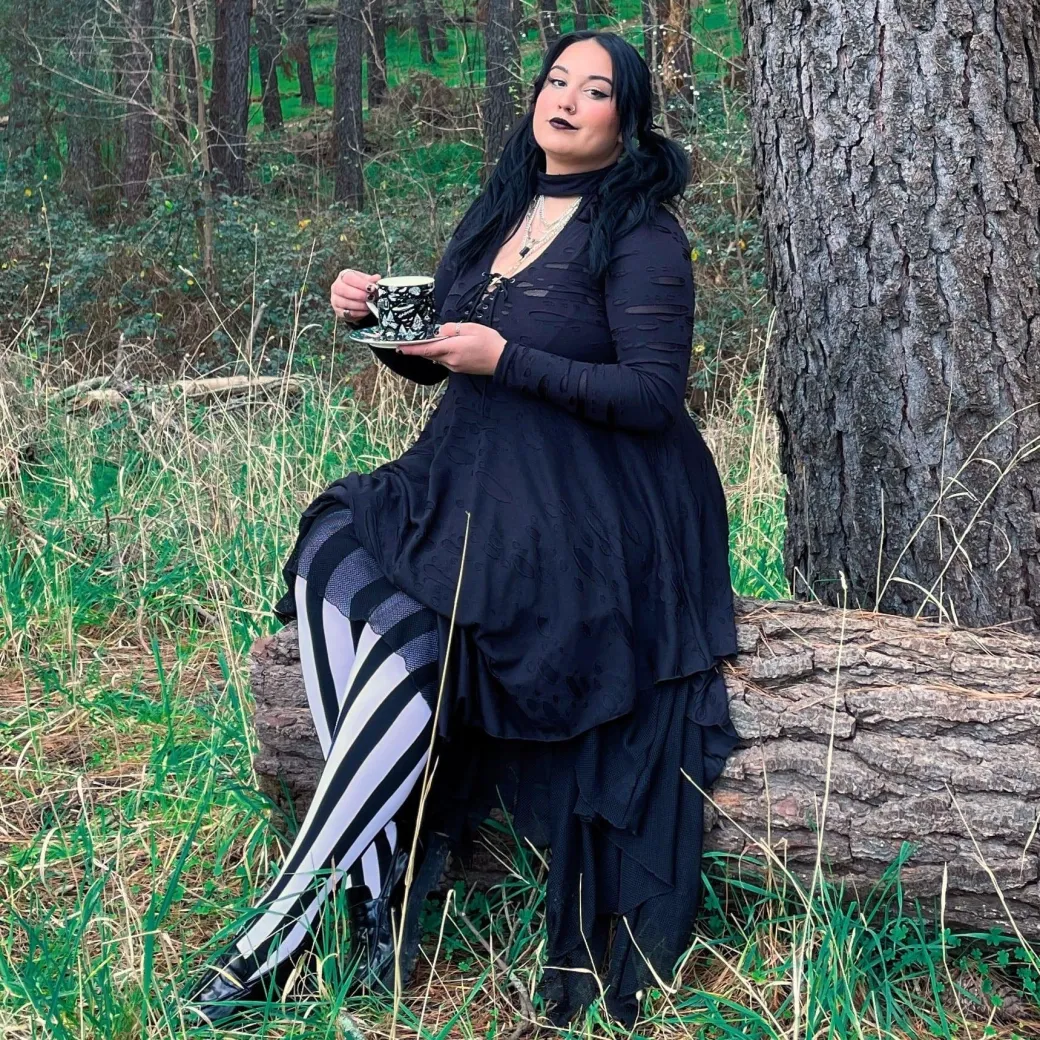 80 Denier Black & White Striped Tights - Betelgeuse
