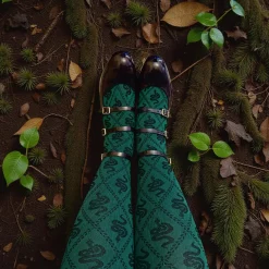 80 Denier Opaque Tights - Corra Snakes - Foliage Green