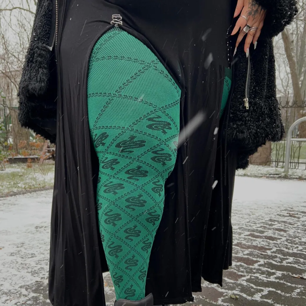 80 Denier Opaque Tights - Corra Snakes - Foliage Green