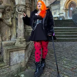 80 Denier Opaque Tights - Danu Skull Flower - Blood Red