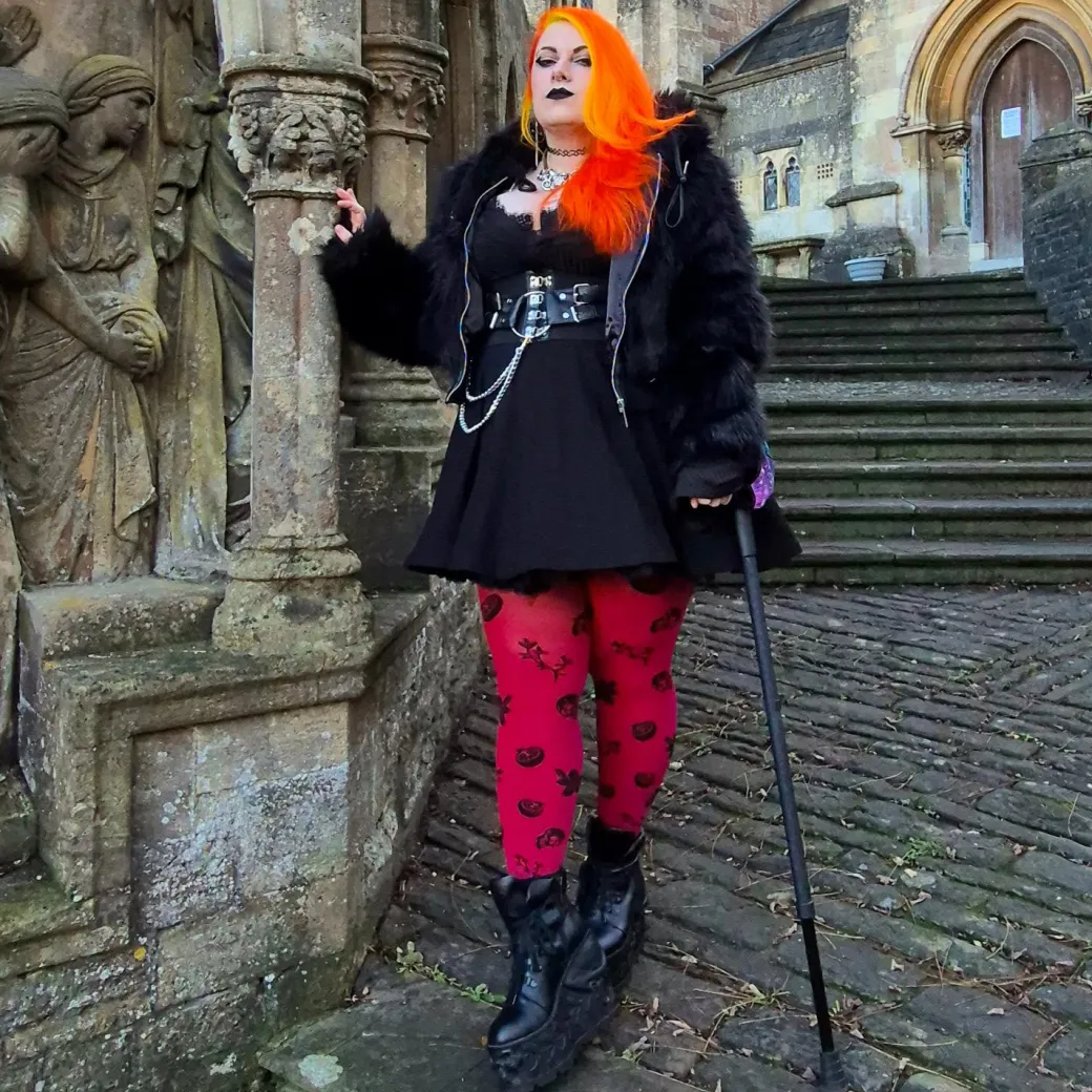 80 Denier Opaque Tights - Danu Skull Flower - Blood Red