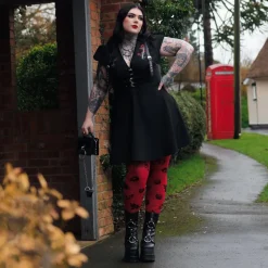 80 Denier Opaque Tights - Danu Skull Flower - Blood Red