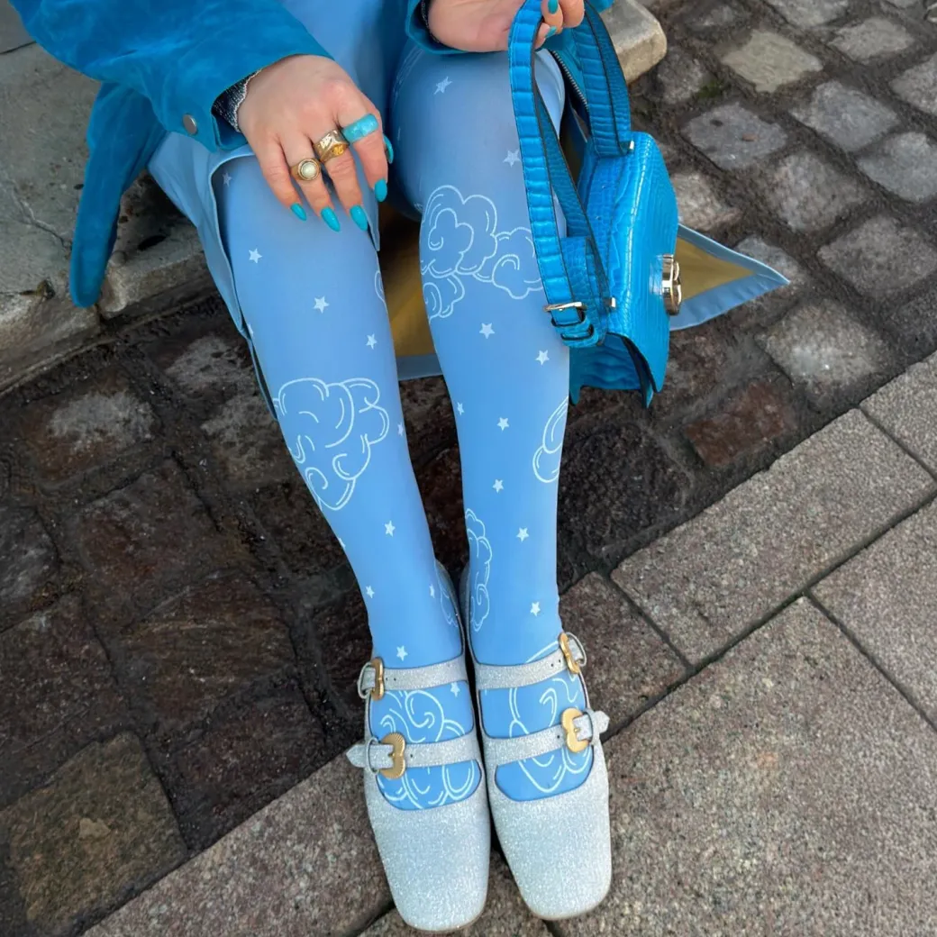 80 Denier Opaque Tights - Woodcut Clouds