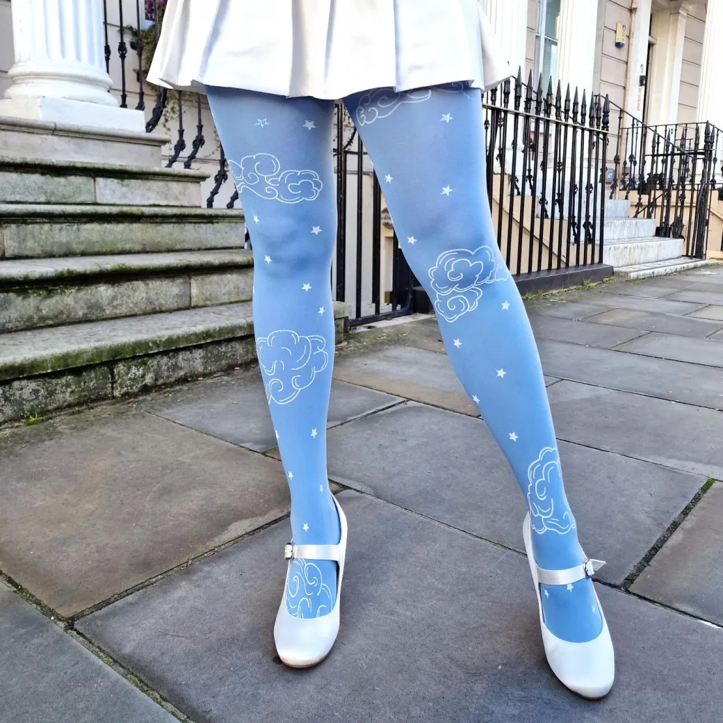 80 Denier Opaque Tights - Woodcut Clouds