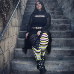 120 Denier Striped Tights - Viper