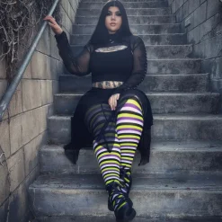 120 Denier Striped Tights - Viper