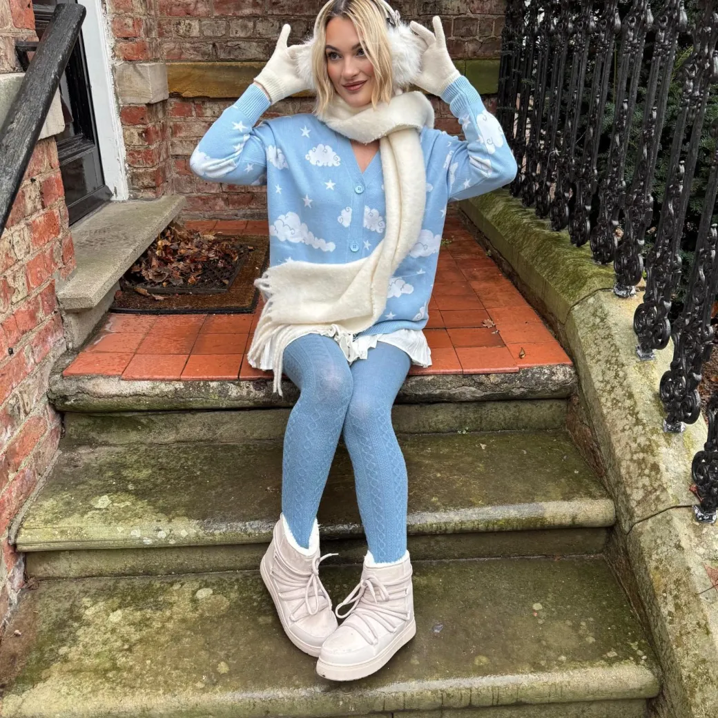 Grannies Cable Knit Wool Tights V2 - Denim