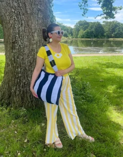 2-in-1 Beach Towel Bag - Navy and White Stripe