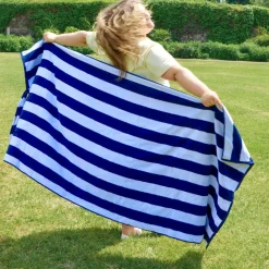 2-in-1 Beach Towel Bag - Navy and White Stripe
