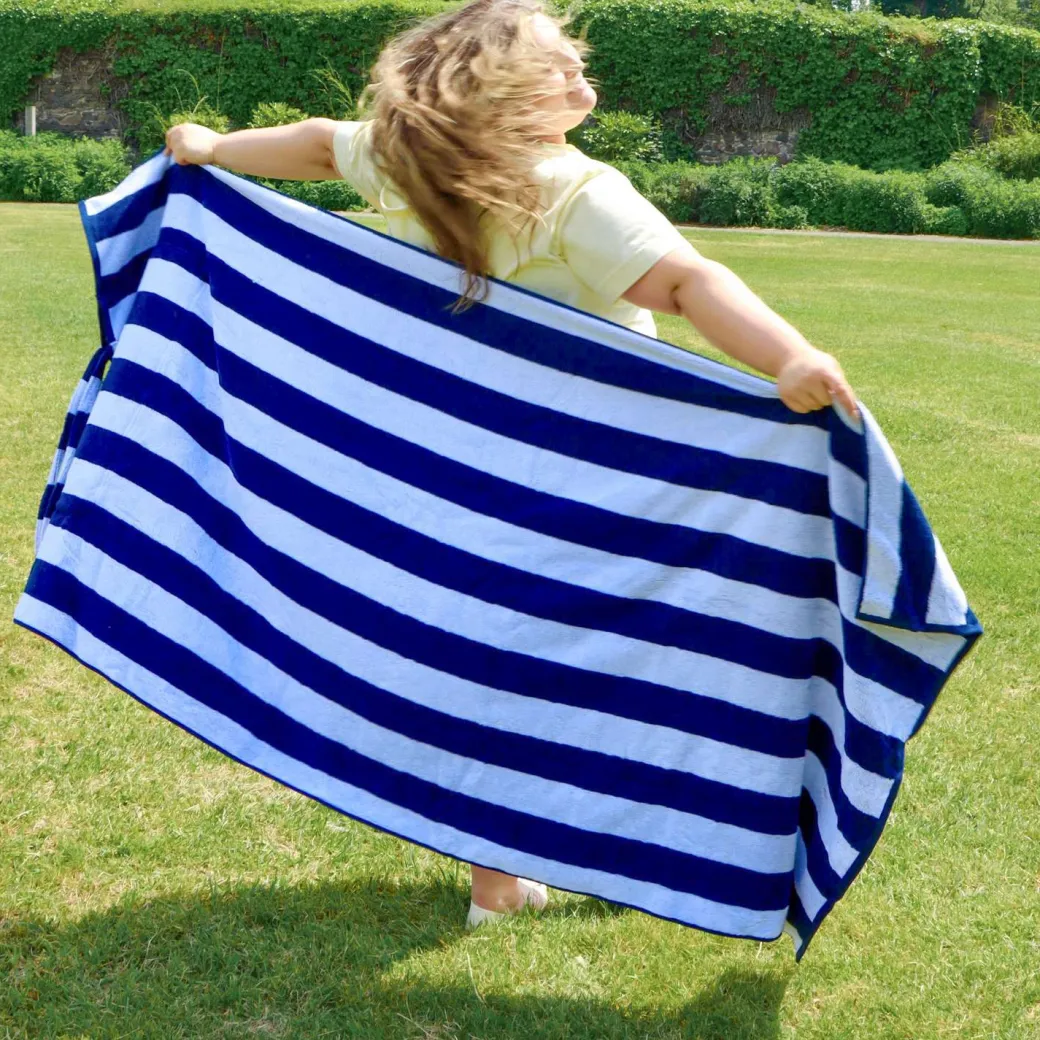 2-in-1 Beach Towel Bag - Navy and White Stripe