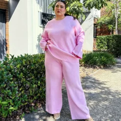 Knit Rib Wide Leg Trousers - Pétale de Rose