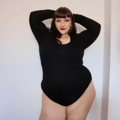 Long Sleeve Cotton Bodysuit - Black