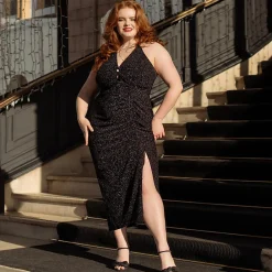Lurex Halter Dress - Black