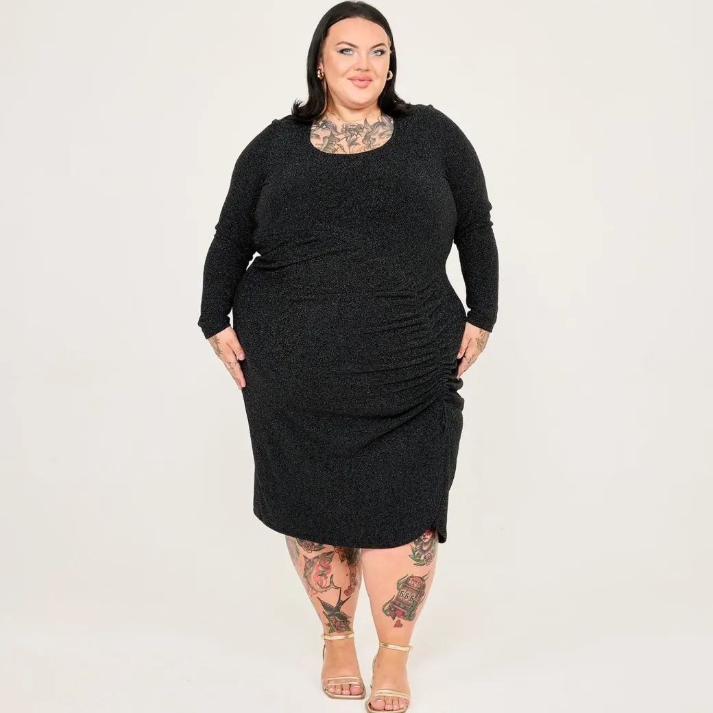 Lurex Long Sleeve Dress - Black