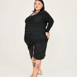 Lurex Long Sleeve Dress - Black