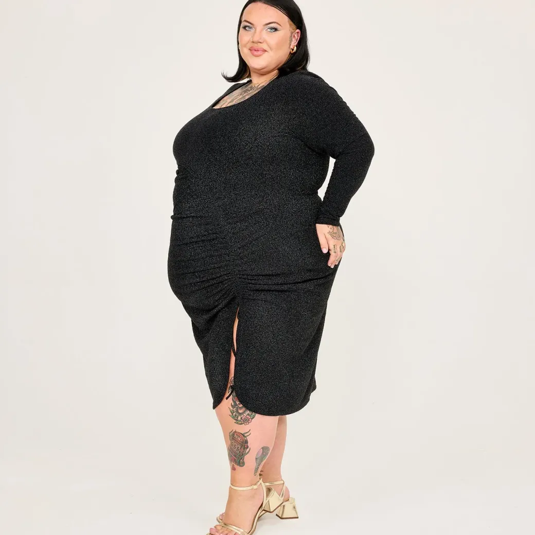 Lurex Long Sleeve Dress - Black