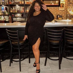 Lurex Long Sleeve Dress - Black