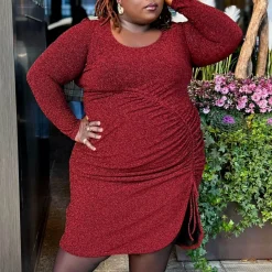 Lurex Long Sleeve Dress - Bordeaux