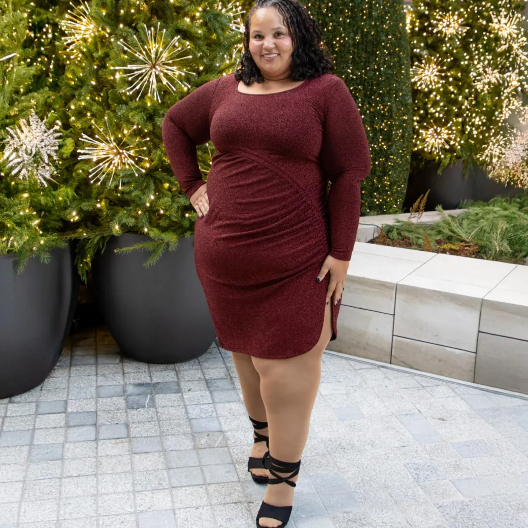 Lurex Long Sleeve Dress - Bordeaux