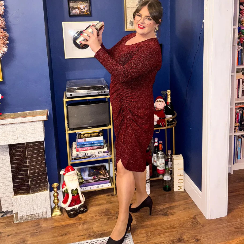 Lurex Long Sleeve Dress - Bordeaux