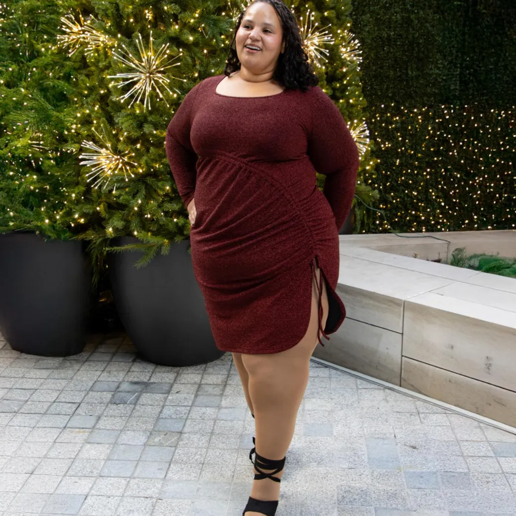 Lurex Long Sleeve Dress - Bordeaux