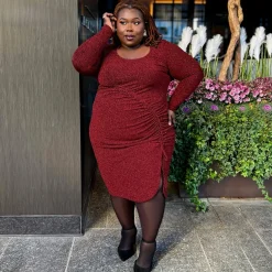 Lurex Long Sleeve Dress - Bordeaux