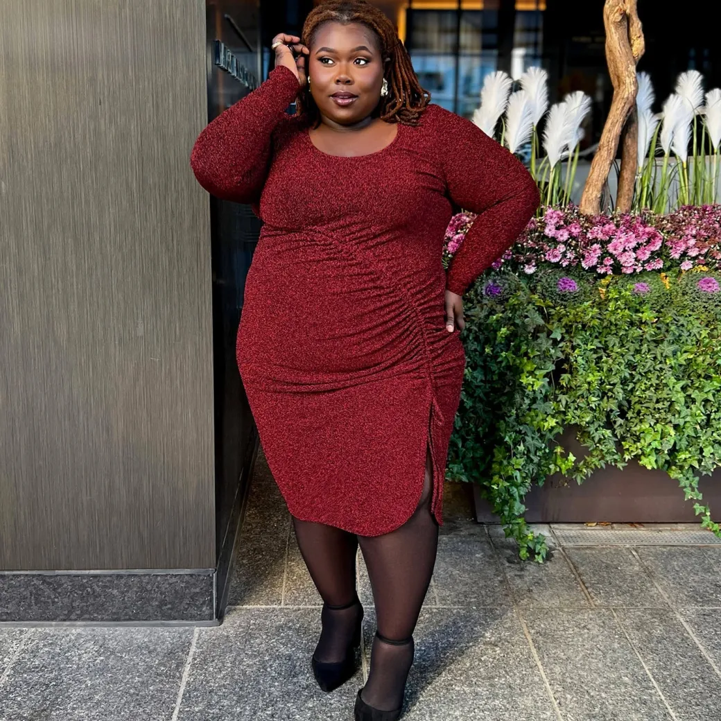 Lurex Long Sleeve Dress - Bordeaux