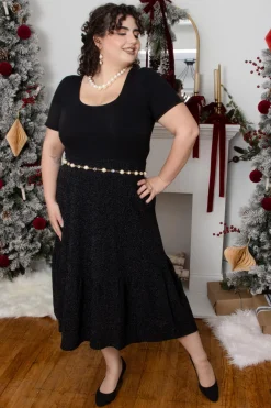 Lurex Tiered Midi Skirt - Black