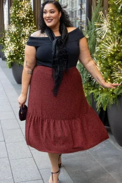 Lurex Tiered Midi Skirt - Bordeaux